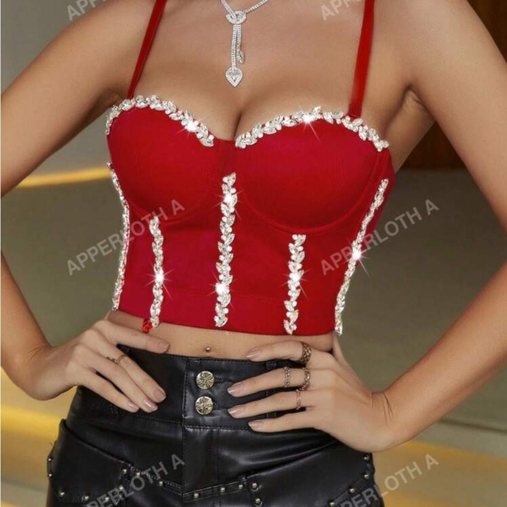 SHEIN Red Crop with Embellished Bustier
